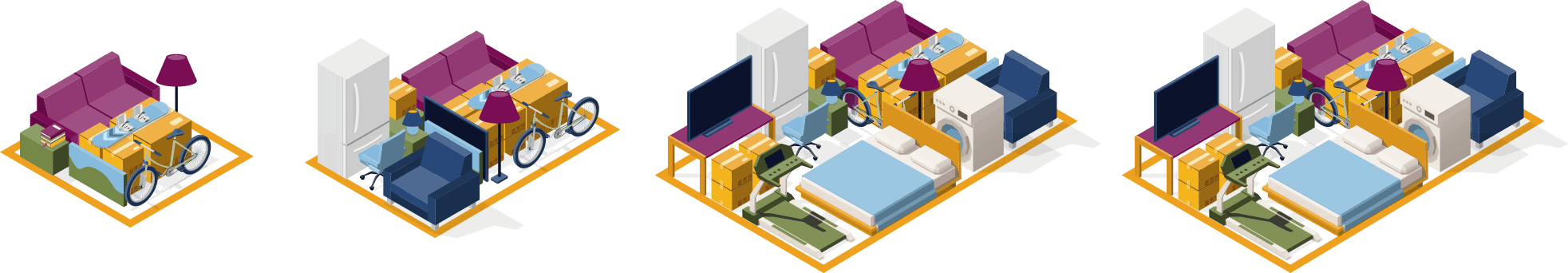 Small, medium, large and extra large storage units
