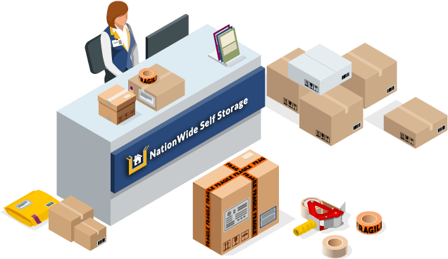 Assortment of moving and packing supplies available at NationWide Self Storage